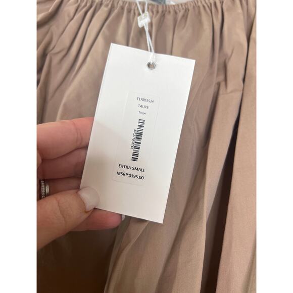 NWT Caroline Constas Andros Voluminous Off-Shoulder Elastic Hem Blouse Taupe - Picture 6 of 8